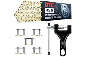 DYCTAHO DYC Gold 420 Motorcycle Chain 132 Link Standard Roller Chain with Free Chain Breaker 5 Connecting Master Link for 100cc 110cc 125cc Dirt Pit Bike ATV Quad Go Kart Mini Bike Scooter