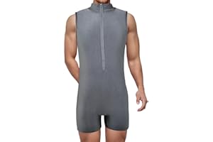 FEOYA Men Bodysuit Sport Zipper Romper Short Jumpsuit Workout Dance Leotard Wrestling Singlet