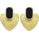 Lanadale 925 Sterling Silver Post Vintage Heart Dangle Earrings for Women Hypoallergenic 18K Gold Plated Stainless Steel Black White Shell Statement Drop Earrings