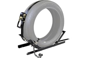 JY PERFORMANCE Semi-Truck Spare Tire Rack, Adjustable Tire Carrier, Ratchet Strap Chain, Black, DAC927