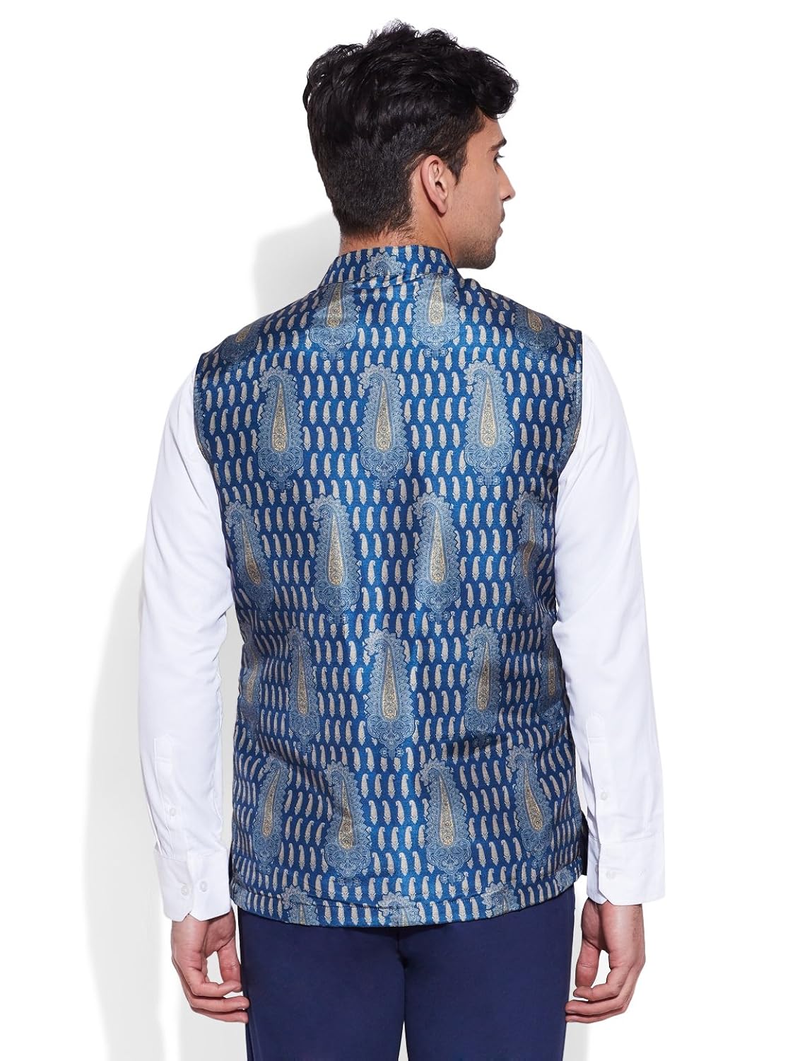 very me men's designer blue digitally printed nehru jacket