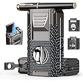 6-in-1 Torch Lighters, Torch Lighter with V &amp; Straight Cutter, Punch, Holder, Draw Enhancer Tool, Triple Windproof Flame, All-in-one Lighter with Multi-Functional Accessory, Refillable Butane Lighters