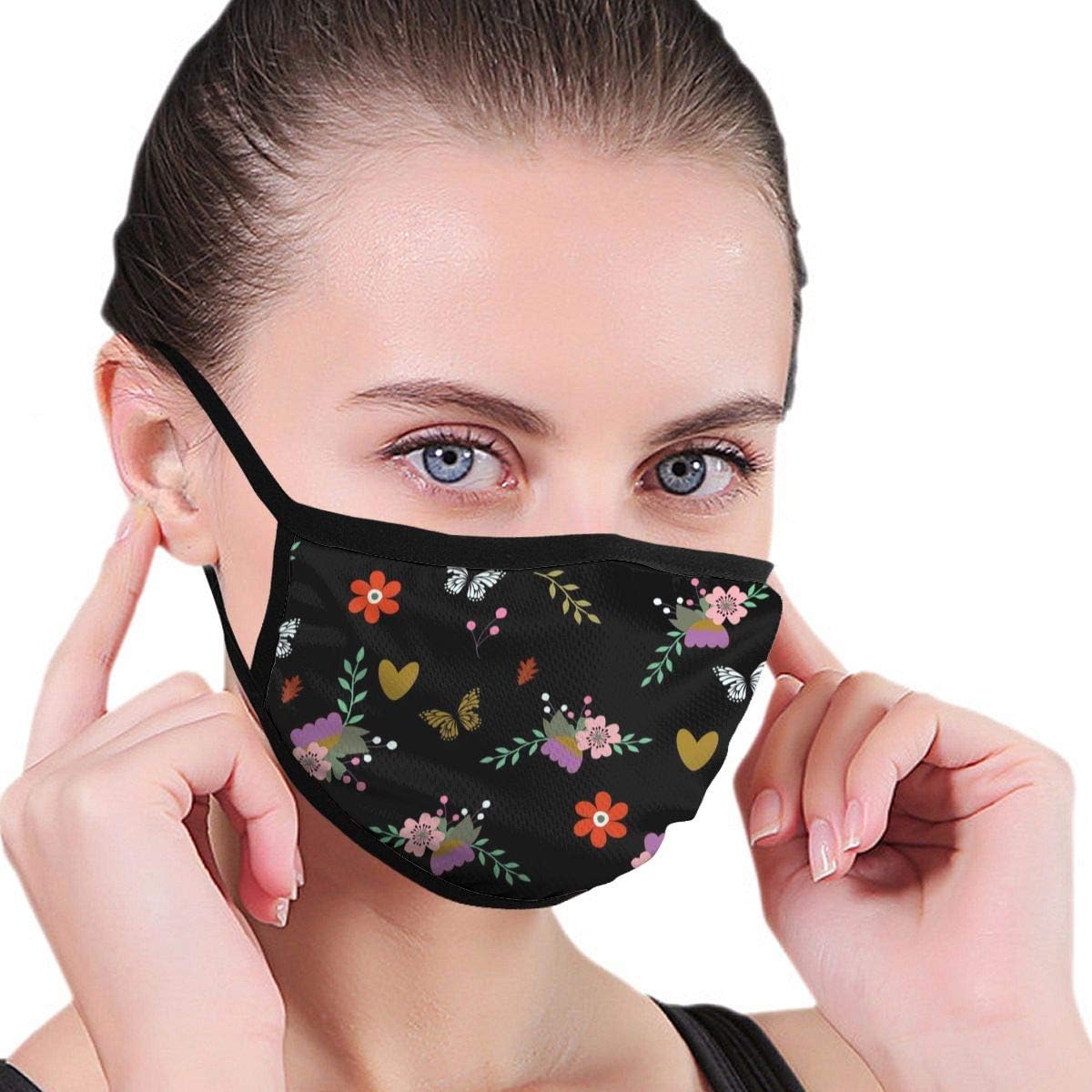 Elegant Floral Unisex Face Mouth Protection Reusable Protective Breathable Anti Dust for Home Outdoor Men Women Black