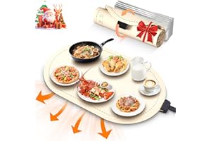 HOSSEE Warming Mat for Food with Heat-Resistant Pad(24"x15"),Electric Heating Pad for Food,Roll Up Silicone Warmer Mat for Party Buffet,Christmas House Warming Gift for Home Hosting Daily Use(Beige)