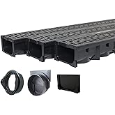 URA WATER - Model UA-100 - Drainage Trench Set - Channel Drain with Grate - Black Plastic - 3 x 39 - (117" Total Length)