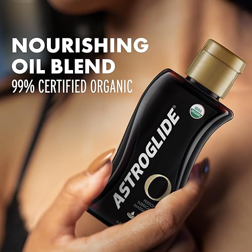 Astroglide Sensual Massage Oil and Lube (4oz), O Organic Essential Oil  Based Hydrating Personal Lubricant, USDA Certified Organic in Saudi Arabia 