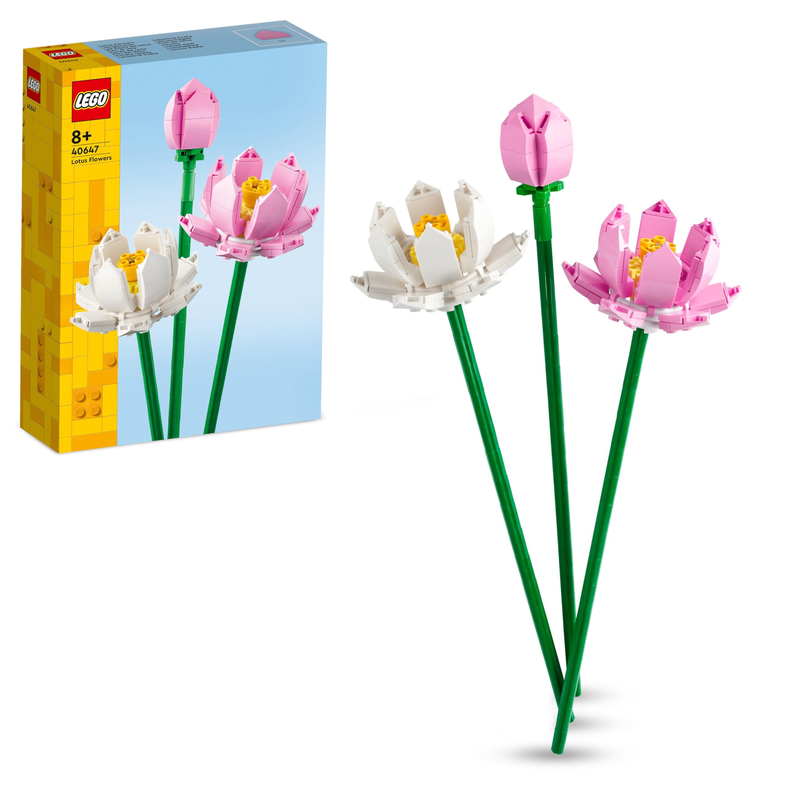LEGO Botanicals Lotus Flowers - Faux Flower Bouquet Building Set for 8+ Year Old Girls and Teens - Bedroom Decoration or Desk Decor - DIY Birthday Gift Idea - 40647