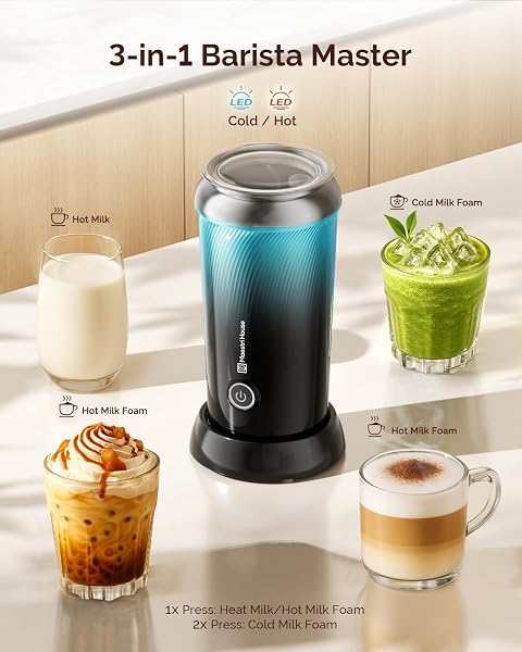MAESTRI HOUSE MILK FROTHER, 3-IN-1 HOT & COLD MIK FROTHING STEAMER, 8.12OZ/240ML TOUCH CONTROL FOAM MAKER, COMPACT SPACE-SAVING DESIGN FOR LATTE, CAPPUCCINO AND WARM MILK