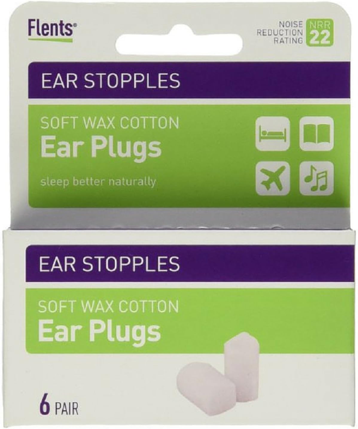 Flents Ear Stopples Wax-Cotton Ear Plugs 6 Pairs (Pack of 3)