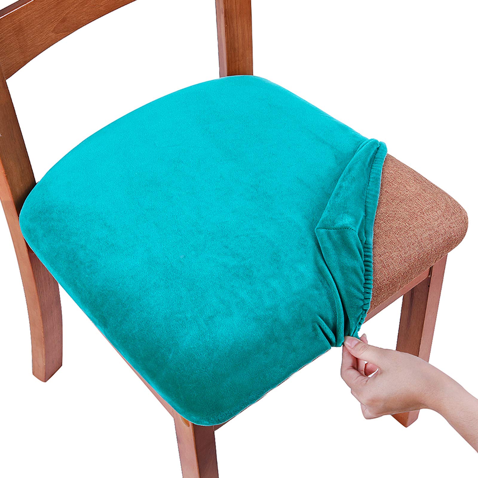 Smiry Original Velvet Dining Chair Seat Covers Stretch Fitted - Main Image