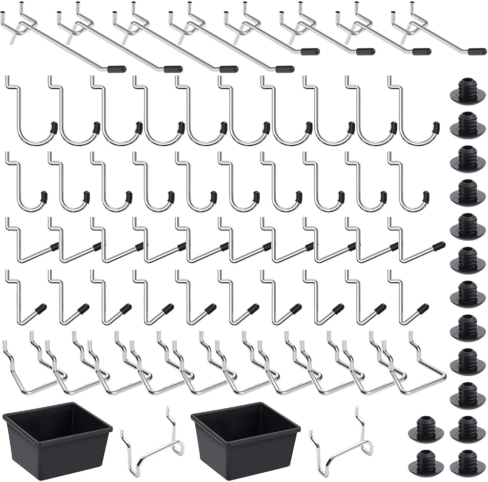 FRIMOONY Pegboard Hooks Assortment 110pc Tool Organizer w/ 50 Peg Locks for 1/8