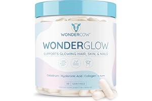 WONDERCOW Hair Skin and Nails Vitamins w/Bovine Colostrum, Collagen, Hyaluronic Acid, Biotin, Zinc, & Lactoferrin┃Supports Faster Hair Growth, Stronger Nails and Glowing Skin (30 Servings, Capsule)