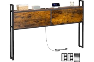 LOAKEKEL Queen Headboard Only, Headboard Queen Size with Outlets and USB Ports, Adjustable Height, Wood Platform Bed Headboard with Storage Rack, Easy Assembly, Rustic Brown HB051BR