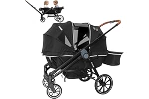 Freetex Tandem Wagon Stroller – All-Terrain 2-in-1 Push & Pull Design, Double Seat Capacity, Large Storage, Adjustable Canopy