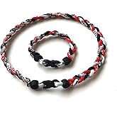 CEBUY 3 Rope Braided Tornado Titanium Sport Baseball Necklace 20" & Bracelet 8"