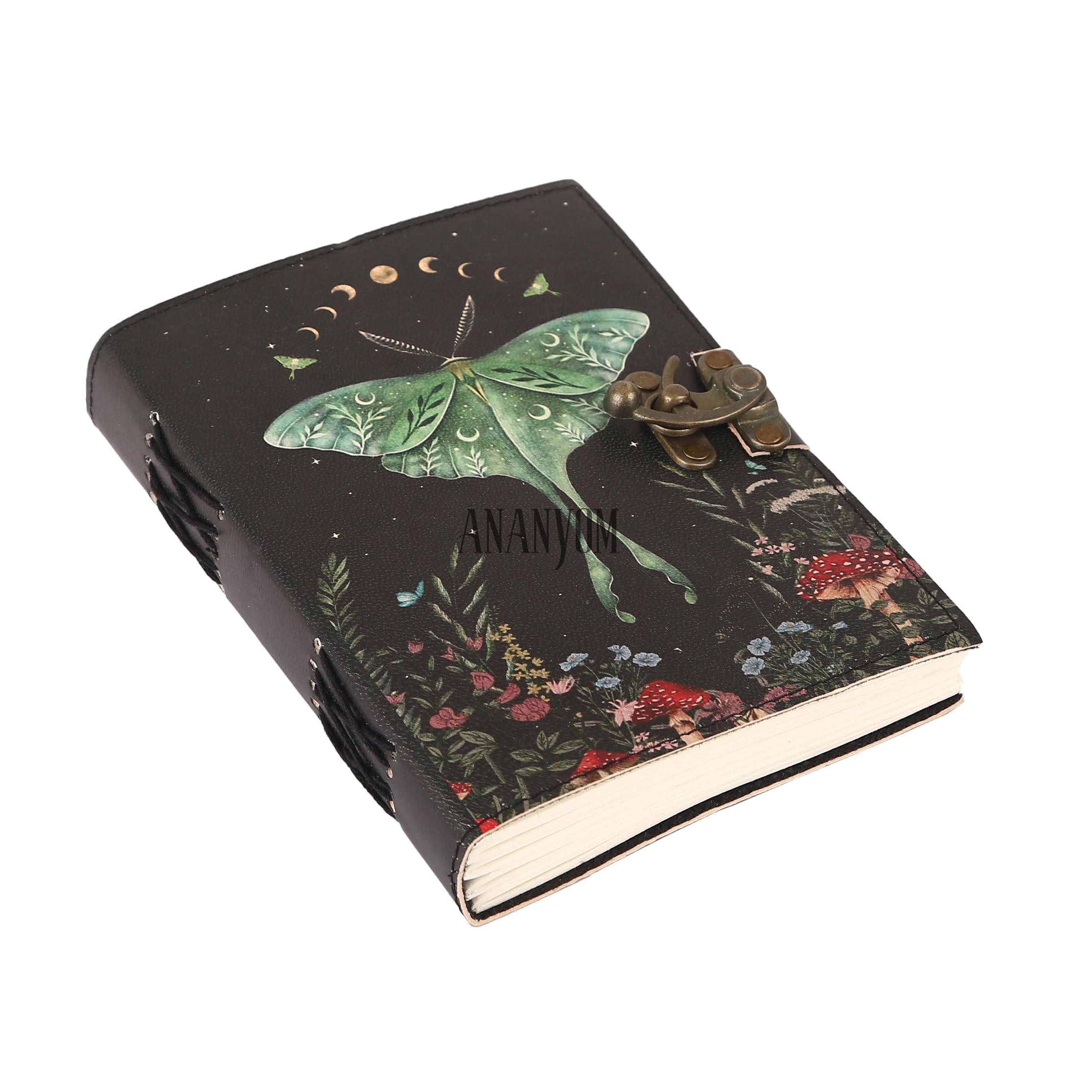 ANANYOM Leather Journal Refillable Notebook 7x5 Inch - Writing Journals for Women, Mens Journal Leather Notebook With 200 White Edge Paper Unruled, Brass Clasp Lock Journal