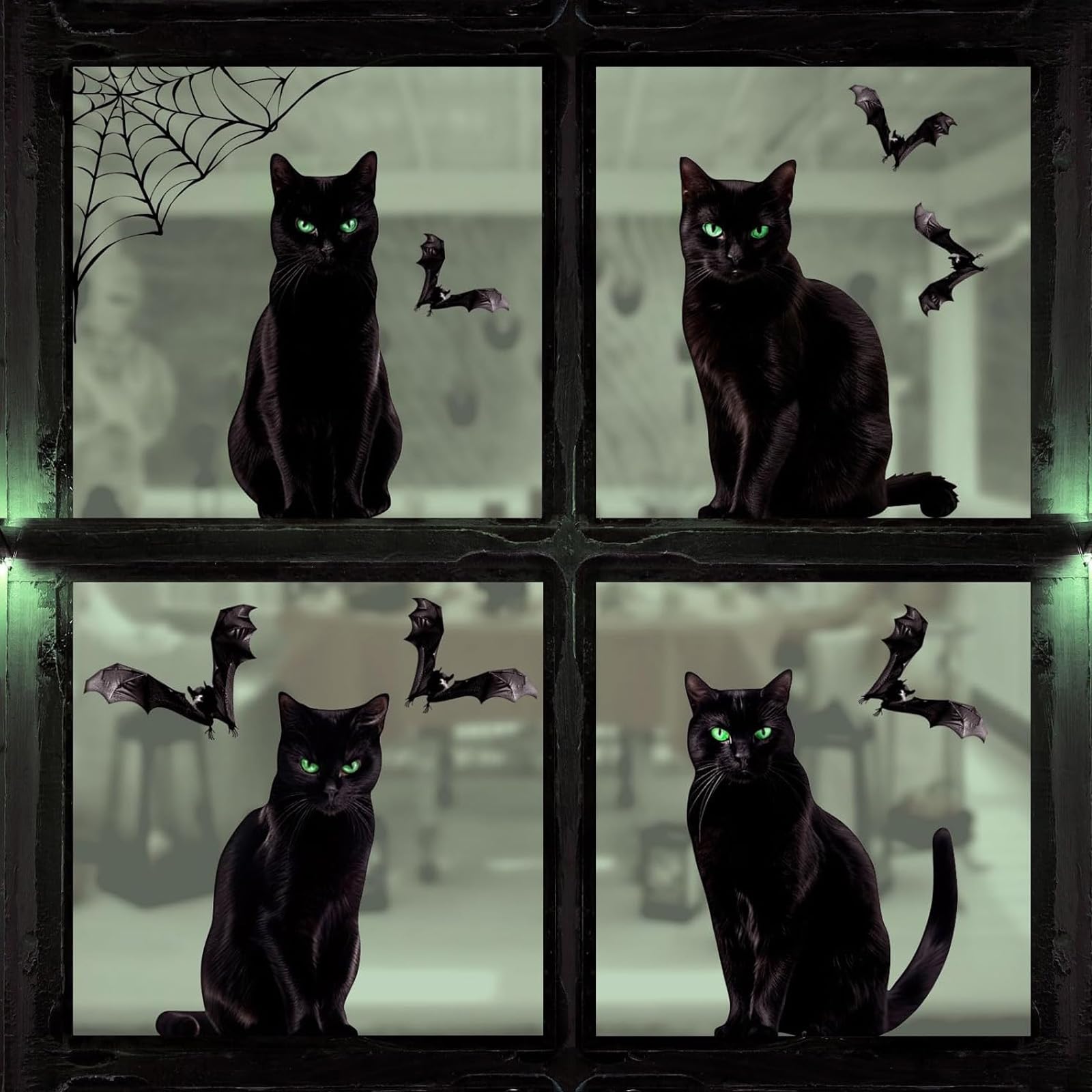 ALEGRE Halloween Window Stickers, 6 Sheets Bat Cat Halloween Window Decoration, Halloween Decorative Window Sticker, Waterproof Halloween Sticker, Horror Decoration Window Sticker Halloween Decoration