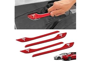 ONKENTET 4 Pcs Door Handle Cover Compatible with Tesla Model 3 (2017-2024) Model Y (2020-2024) Real Carbon Fiber 3D Sticker Wrap Covers Exterior Trim Epoxy Door Sill Protector Accessories (Red)