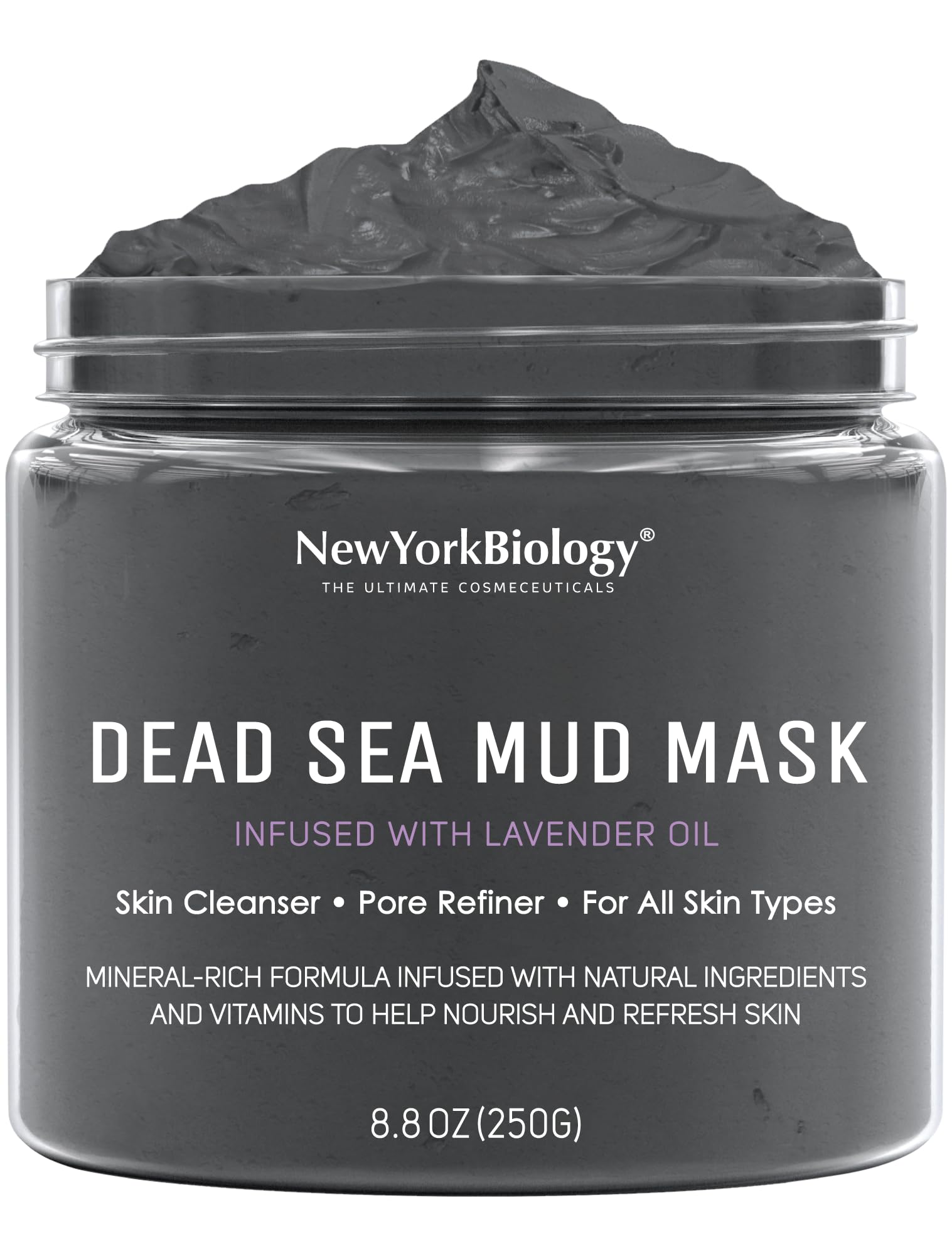 New York Biology Dead Sea Mud Mask for Face and Body | with Lavender | Spa Quality Pore Refiner for Oily Skin | Natural Skincare for Women & Men | Tighten Skin for A Healthier Complexion | 250 g