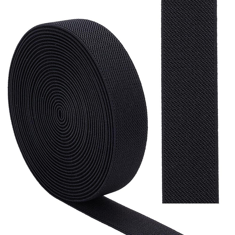 GORGECRAFT 5m 25mm Wide Twill Woven Elastic Band Black Polyester Elastic Bands Flat Double-Side Knit High Elasticity Band Elastic Spool Heavy Stretch Strap Knitting for Sewing Crafts Waistband