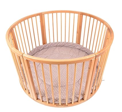 Rundes Laufgitter aus Massiv Holz mit Softeinlage Ø 120cm (Dots Brown)