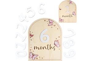 HONOCOOLS Baby Monthly Milestone Cards - Wooden Monthly Milestone Discs - Newborn Photography Props to Document Your Baby´s Growth - Baby Announcement Sign (Butterfly)