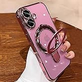QSIETSPY Magnetic Case for iPhone 16 Plus with Invisible Stand [Military Drop Protection][Compatible with MagSafe] Full Camera Protection Clear Soft TPU for iPhone 16 Plus Case 6.7 Inches-Pink