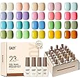 GAOY 23 Pcs Gel Nail Polish Kit, Pastel Macaron Colors Bright Pink Green Yellow Blue Popular Colors UV Gel Nail Polish Set with Glossy & Matte Top Coat and Base Coat for Nail Art DIY Gel Nail Kit