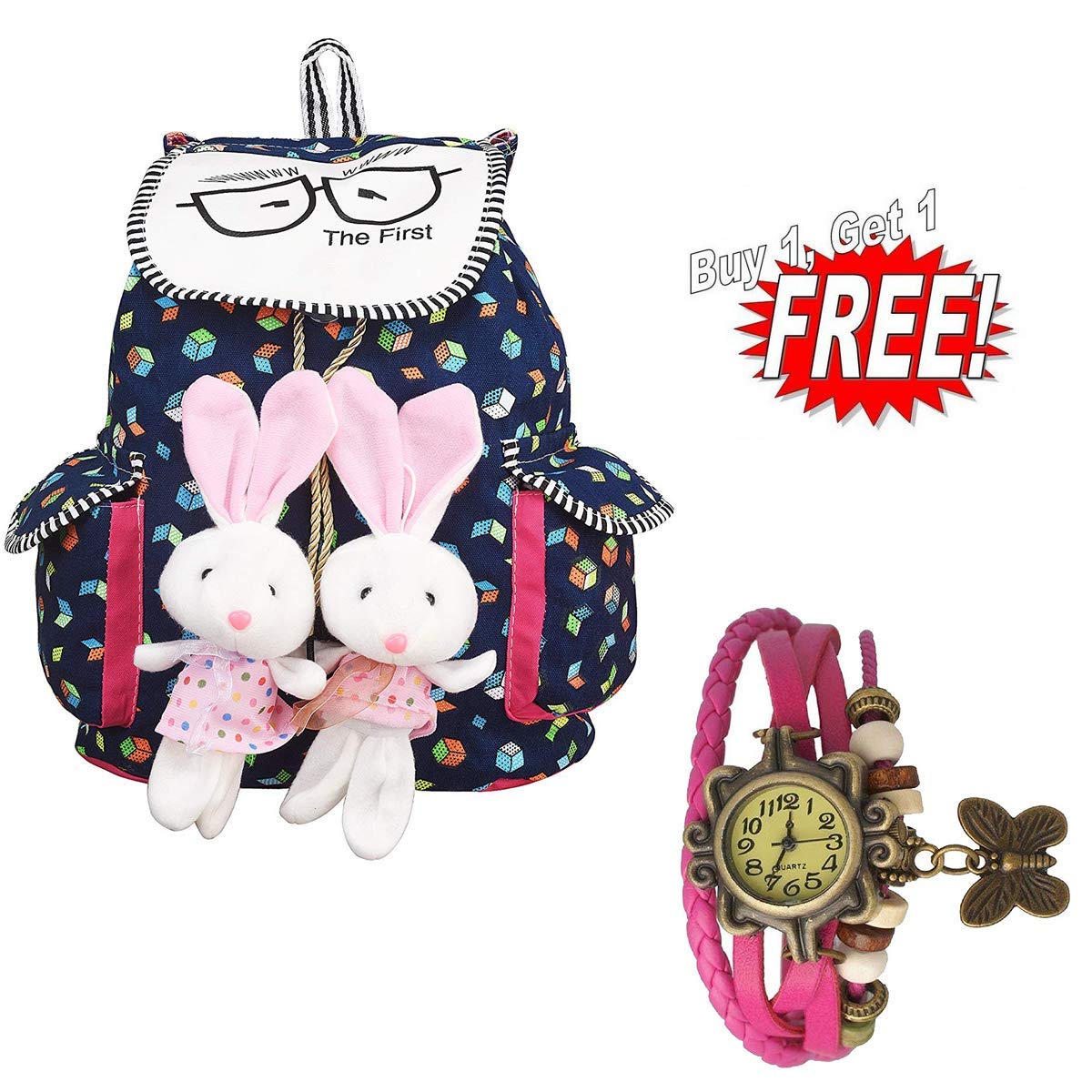 trendyage girl's canvas backpack (multicolour, 33x13x29cm)