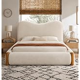 King Cloud Bed Frame with 41" Tall Camelback Headboard, Solid Wood Posts | 6-inch thick upholstered headboard, Upholstered Low Profile Platform Bed, Quiet 1000 lb Support, Easy Assembly, No Box Spring