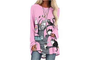 MARSVOVO Women's Long Sleeve Cat Sweatshirt Pullover Cute Cats Lover 3D Graphic Sweatshirts Crewneck Casual Loose Shirts