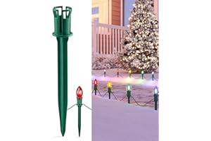 SURAIELEC 100 PCS Christmas Light Stakes, 7.5" Christmas Yard Stakes for C7 C9 Christmas Lights Outdoor, Universal Plastic Light Stakes for Holiday Lawn Garden Patio Pathway Lights Decor, Green