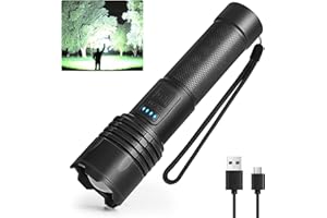 SKNSL Rechargeable LED Flashlight High Lumens - High Powered 900,000 Lumen Super Bright Flashlights with 3 Modes, IPX6 Waterproof, Portable Handheld Flash Light for Home, Camping, Outdoor