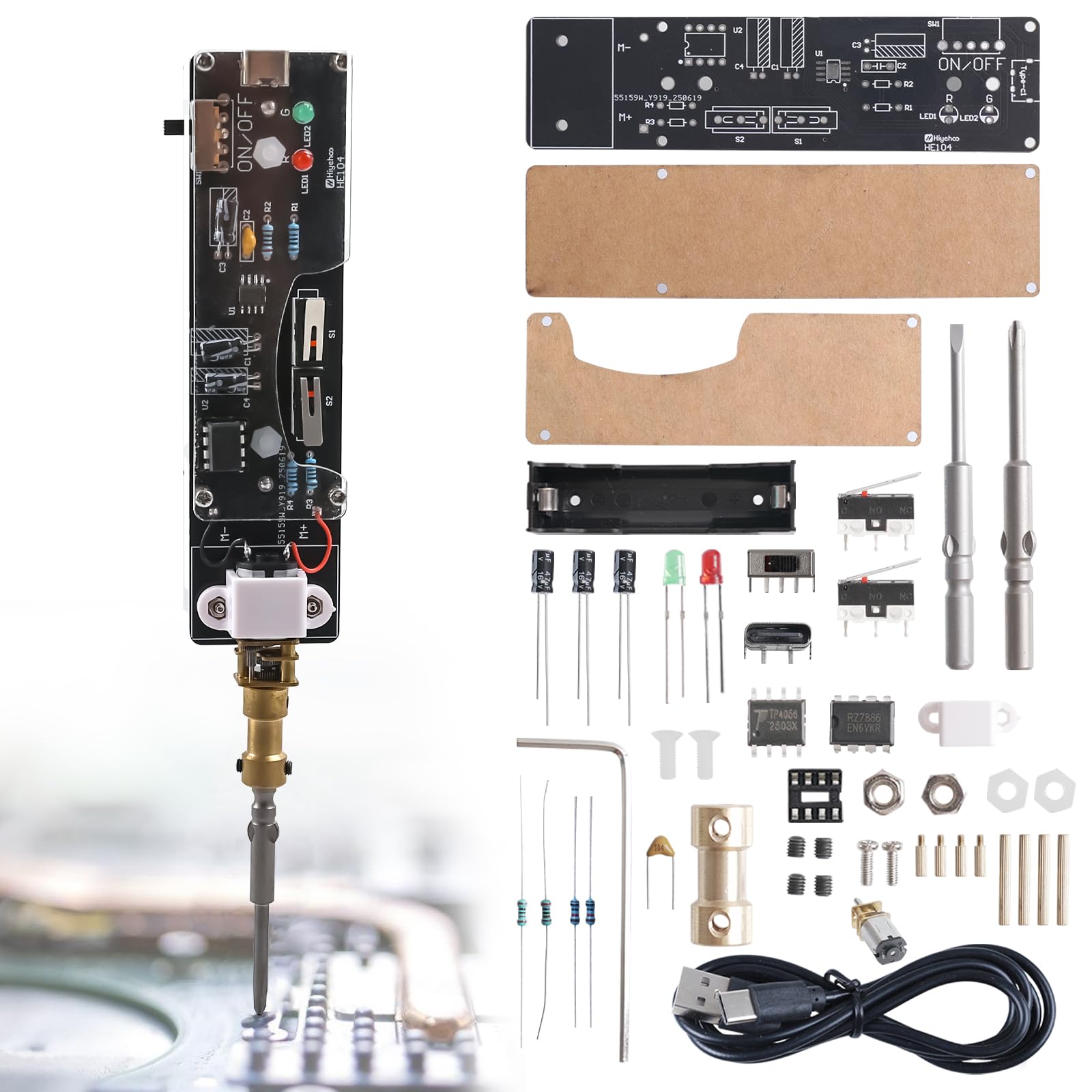 Mini Elektro Schraubendreher Löt Bausatz, ElektoLoter DIY Hand- Elektroschrauber Lötbausätze mit 2 Schrauberbits, STEM Elektronik Bausatz für Zuhause, Schule Lernen