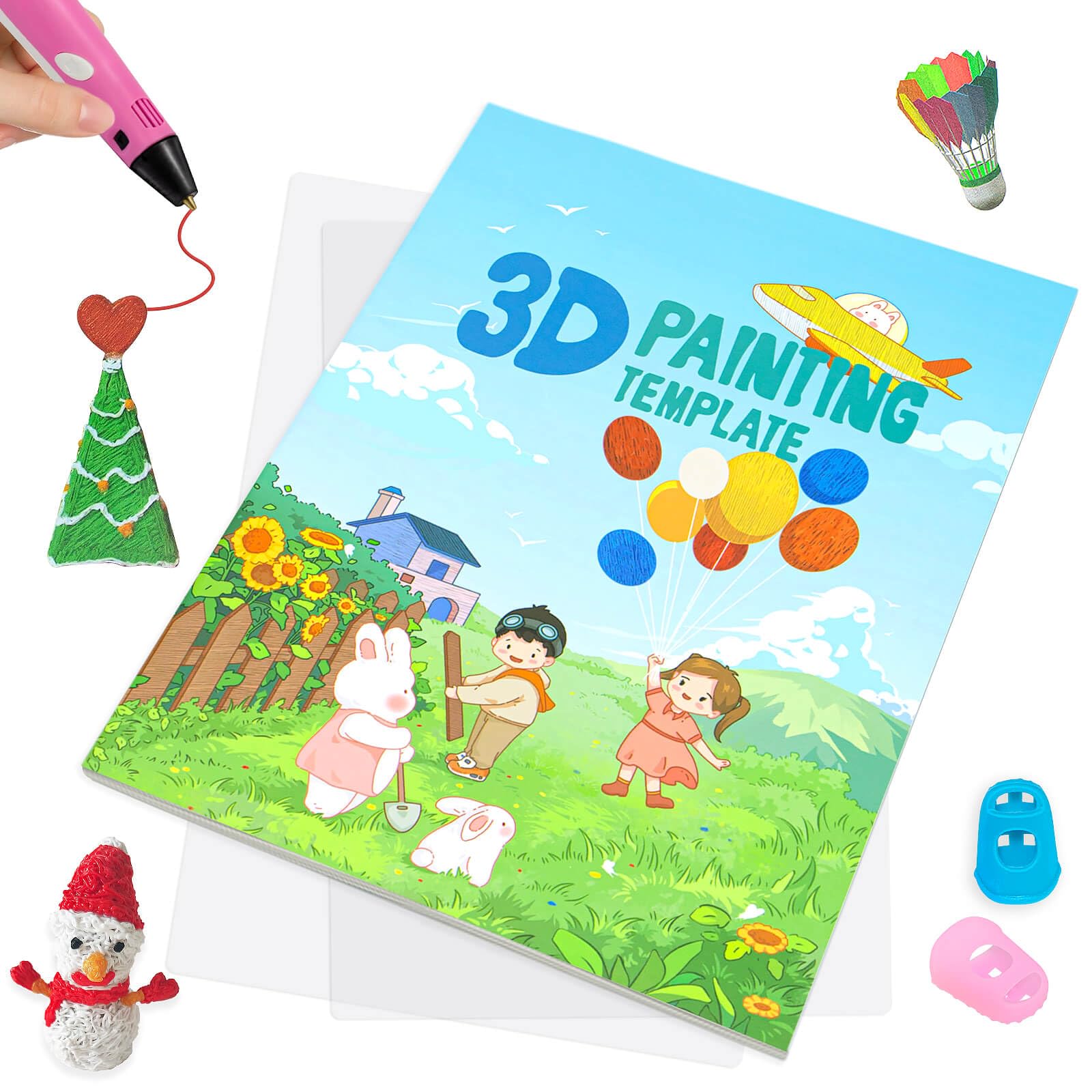 3D Pen Painting Drawing Book, Reusable Colored 40 Pattern Thick Paper Templates with Two Clear Plate, 3D Painting Graffiti Stencils for DIY Gifts, Vomika