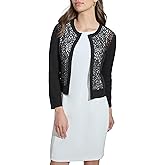 DKNY Womens 3/4 Sleeve Jewel Neck Lace Open Front Shrug