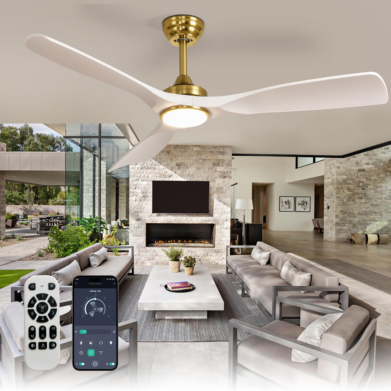 BvenuBigLite Ceiling Fan with Light Modern: 52 Inch