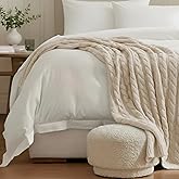 Luxurious 100% Cashmere Cable Knit Throw Blanket – Ultra-Soft, Warm, and Elegant – Available in Neutral Tones (Cream)