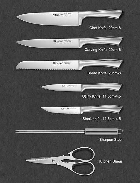 KNIFE SET, 14 PCS HIGH CARBON STAINLESS STEEL SUPER SHARP KITCHEN KNIFE SET FOR CHEF WITH ACRYLIC STAND, INCLUDE STEAK KNIVES, SHARPENER AND SCISSORS, ERGONOMICAL DESIGN BY KINCANO
