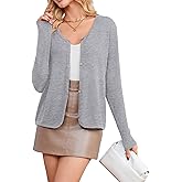 Poplab Women's Lightweight Long Sleeve Cropped Cardigan for Dresses Button Down Knit Shrug for Layering Breathable Cover-Up