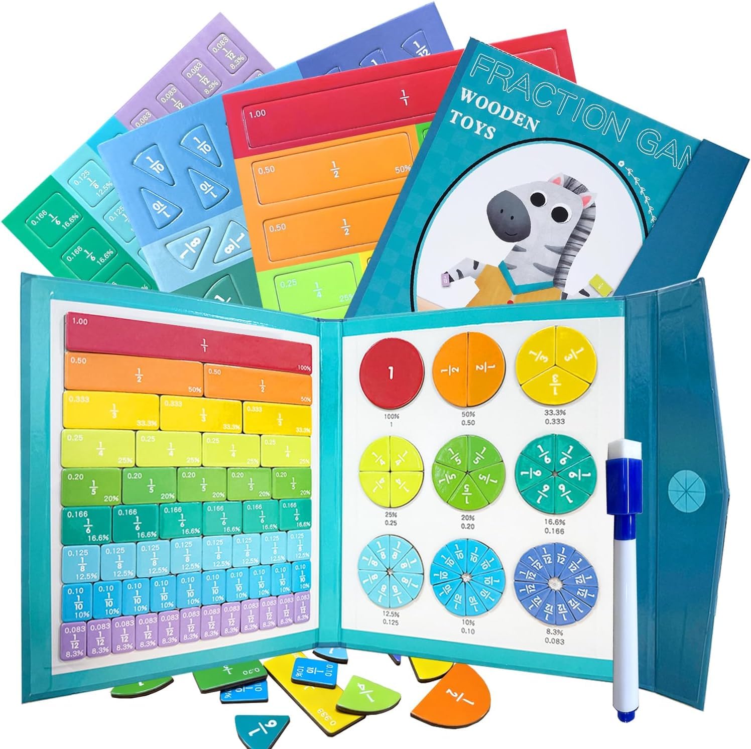 Photo 1 of 2026 New Magnetic Fraction Demonstration Book, Magnetic Fraction Book for Kids, Educational Puzzle Math Fraction Manipulatives for Child, Math Manipulatives Set with Fraction Tiles & Magnets
