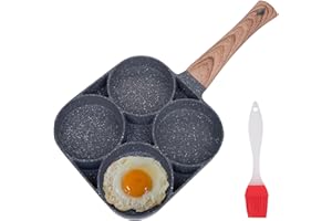 yarlung 4-Cup Fried Egg Frying Pan with Brush for Oil, Non-stick Poached Egg Pan Pancake Skillet for Burger, Omelet, Outdoor 
