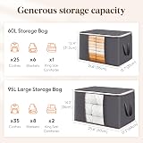 Lifewit 3 Pack Clothes Storage Bags 60L Foldable with Window Grey view 2