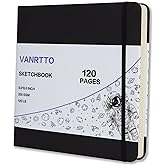 Hardcover Square Sketch Book, 120lb/200GSM Sketchbook Thick Drawing Paper for Marker Watercolor Pencil Mixed Media, Premium Drawing Notebook, Art Journal, 60 Sheets/120 Pages 8x8 Inch Sketch Pad