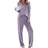 Ekouaer Womens Pajama Sets Button Up Long Sleeve Pjs Soft Lounge Set 2 Piece Sleepwear with Pockets