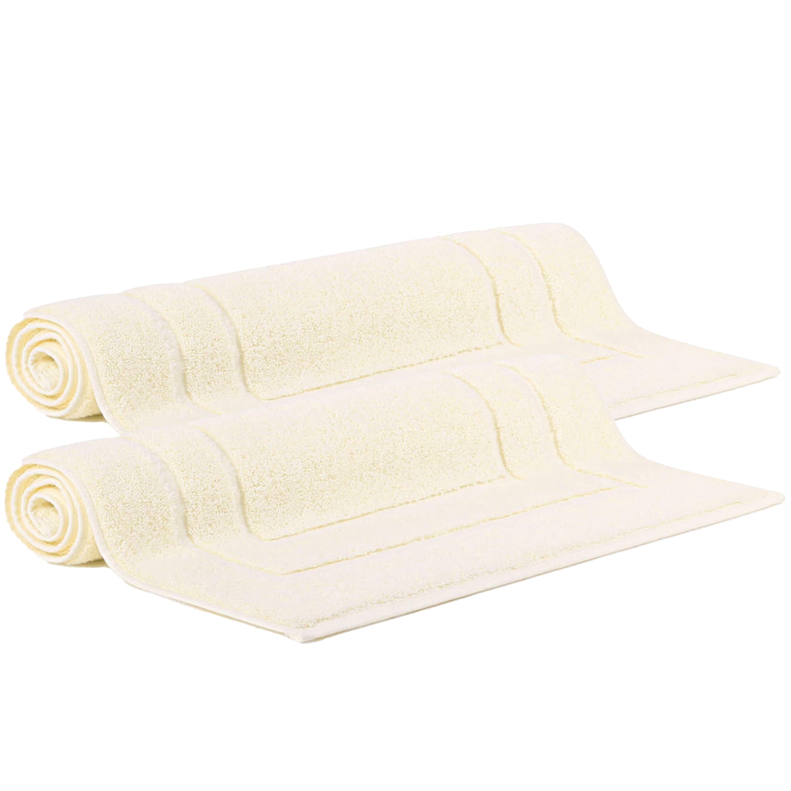 Makooz 2 Cotton Banded Bath Mats – Not Bathroom Rug - 50x70 CM 100% Ring Spun Cotton – Machine Washable, Ultra Soft, Water Absorbent, Quick Drying Plush Shower Bathroom Foot Towel - Cream