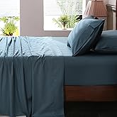 Overket Extra Deep Pocket Queen Sheets 18-24 Inch 100% Egyptian Cotton 1000 Thread Count Sateen Weave Soft Breathable 4 Pieces(Queen,Lake Blue)