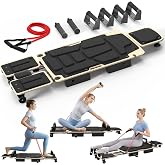 RevFit Pilates Board Reformer for Home Workout, Pilates Equipment with Dual &amp; Split Foot Pads, Smooth Sliding Rail System, Adjustable Headrest for Heights 3'7"&ndash;6'3", Core &amp; Full-Body Training