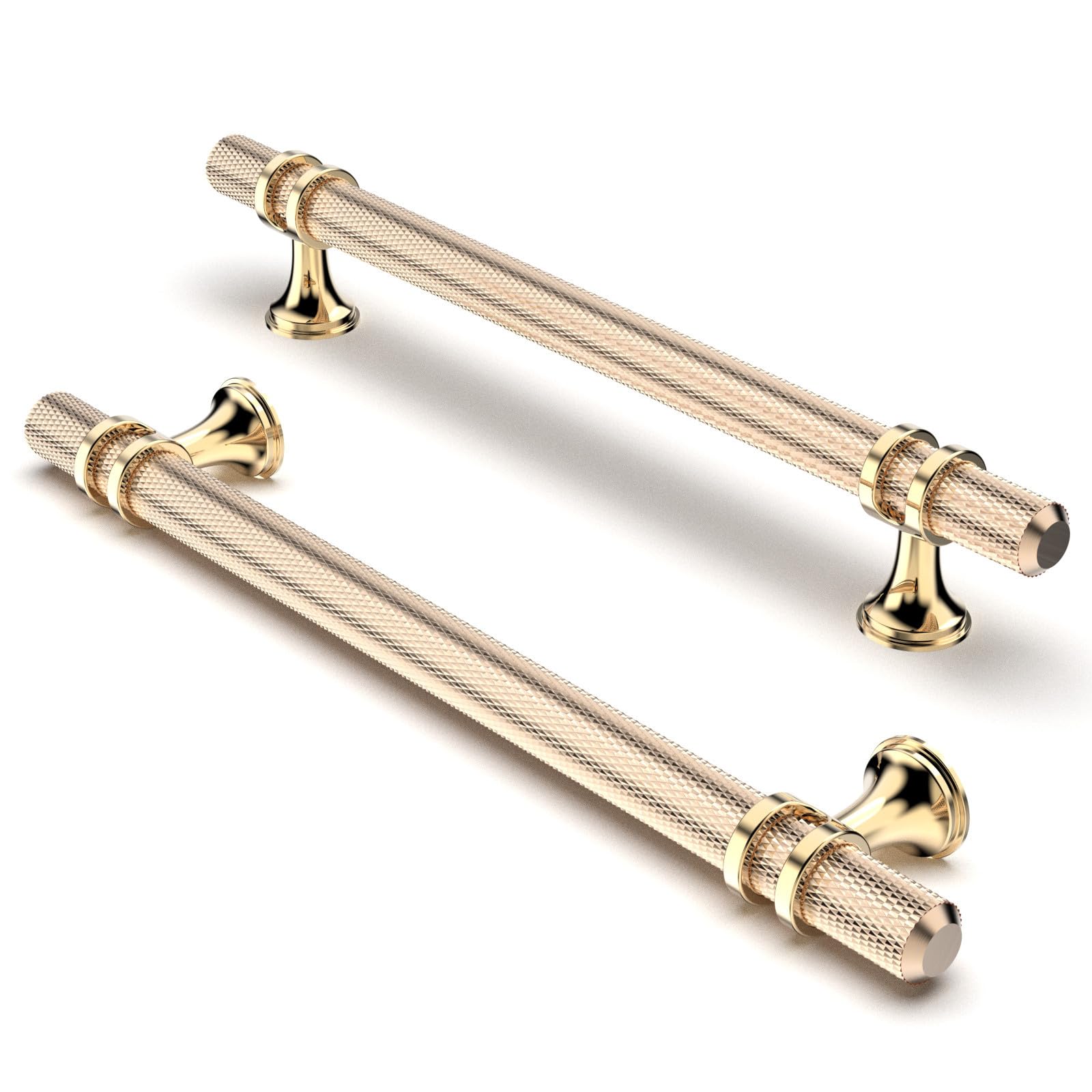 FURNIWARE Pack of 10 Cabinet Handles, Knurled Cabinet Pulls Hardware Drawer Pulls, Kitchen Cabinet Door Handles Pull, 160mm(6.3 Inch) Hole Center Gold + Oxidized Bright Gold