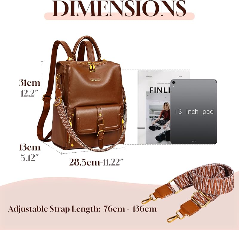 Sac a Dos Femme, Sacs à Main Portés Dos Femme Antivol Léger Backpack Loisirs Casual en Cuir Vegan pour Voyage L'école Travail Université Collège Shopping